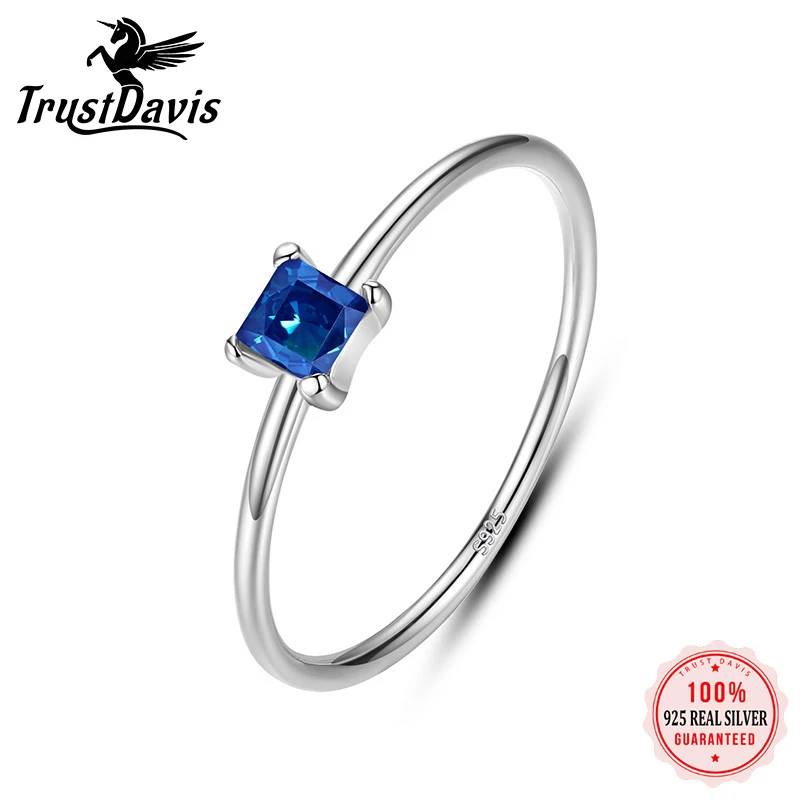 Trustdavis 925 Sterling Silver simple Cute Dazzling Square CZ Finger Ring Size 6 7 8 For Women Gilr Silver 925 Jewelry DS112