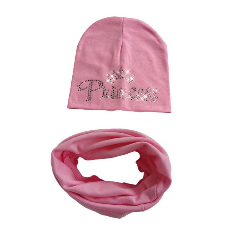 Infant Hat children's Autumn princess diamond Baby Hat Girl Boy Cap Kids cotton Beanie bonnet Children Collar Scarf set baby cap