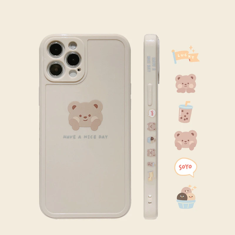 Retro Sweet Bubble tea Milk tea bear japanese Phone Case For iPhone 13 12 11 Pro Max XS MAX XR 7 8 Plus X 7Plus case Cute Cover