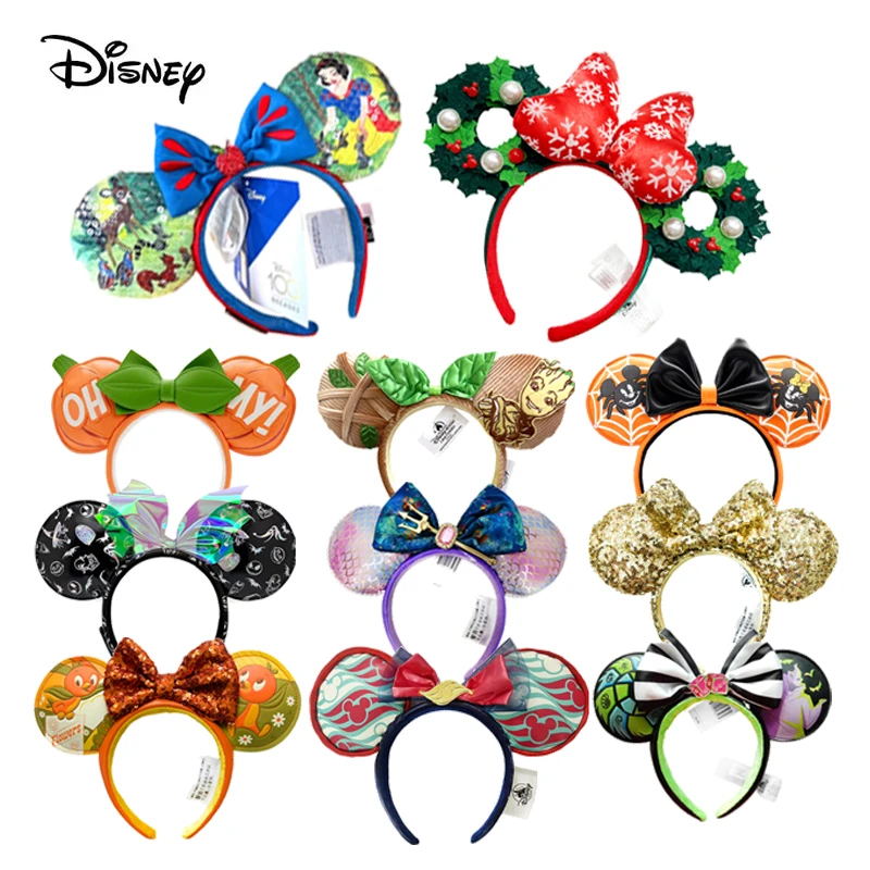 2021 Disney Mickey Ears Headband  Sequin Bows EARS COSTUME Headband  Peter Pan Headdress Cosplay Plush Adult/Kids Headband Gift
