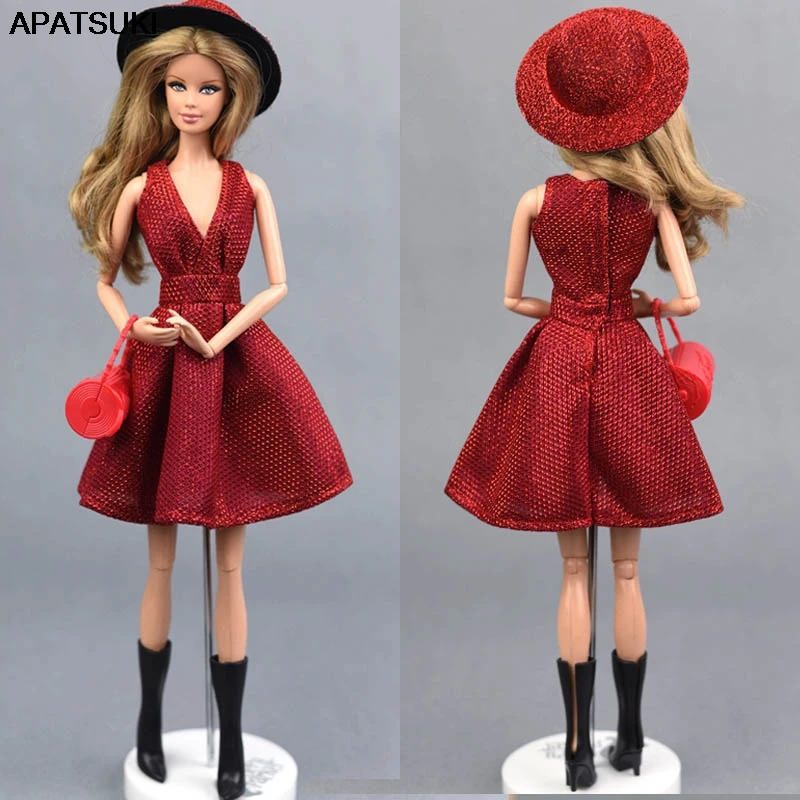 Classical Doll Dress For Barbie Doll Clothes Outfit Party Gown For Barbie Dollhouse Hat Glasses Shoes Boots 1/6 Doll Accessories