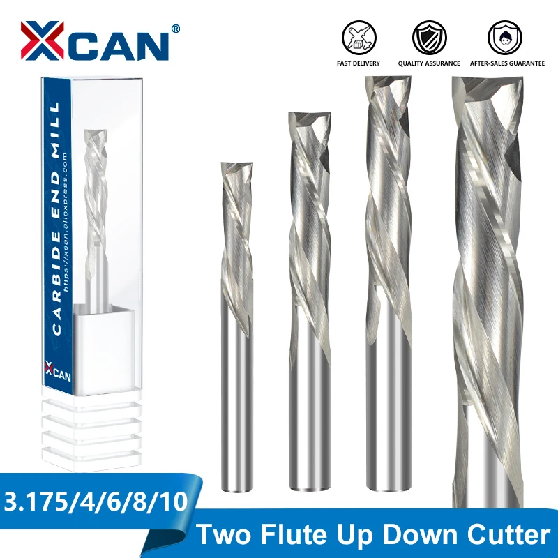 XCAN Up Down Cutter 3.175/4/5/6/8/10mm Shank Aluminum Cutting CNC Milling Cutter 2 Flute Carbide End Mill