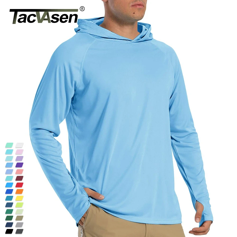TACVASEN Sun Protection T-Shirts Men Long Sleeve Casual UV-Proof Hooded T-Shirts Breathable Lightweight Performance Hike tshirts