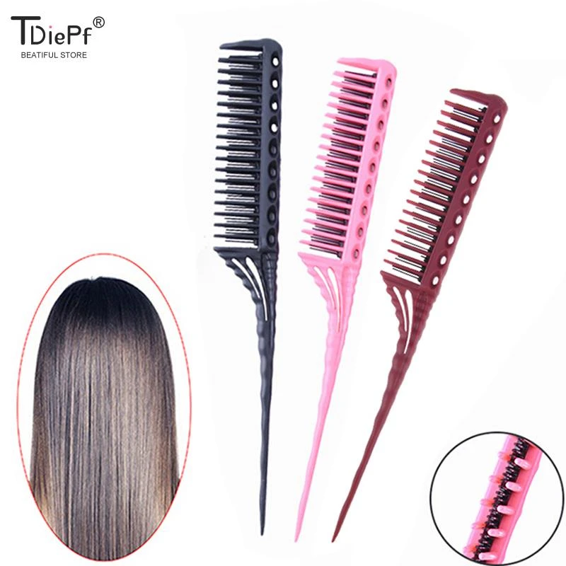 New 3-Row Teeth Teasing Comb Detangling Brush Tail Comb Adding Volume Back Coming Hairdressing Combs Hairbrush