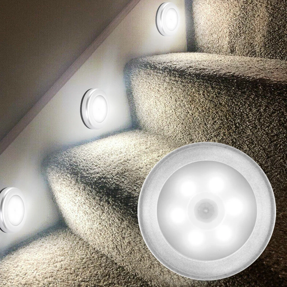 Motion Sensor Night Light Wireless Round LED Light Closet Stair Lamp Magnet Safe Hallway Bathroom Bedroom Kitchen cabinet Lights