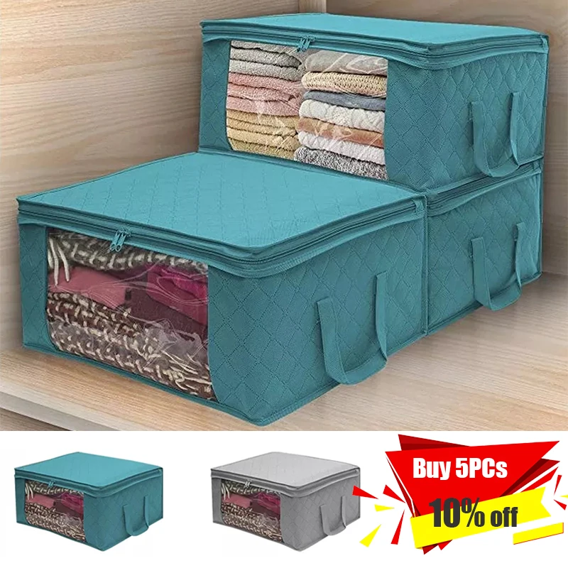 Folding Storage Box Fashion Clothes Collecting Case Non Woven Fabric With Zipper Moisture-proof  Quilt Storage Box