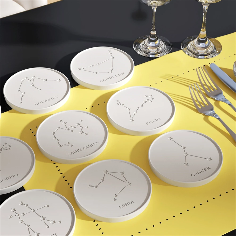 Round Concrete Coaster Mold 12 Constellations Silicone Tea Cup Tray Mould Handmade DIY Plaster Coaster Mould