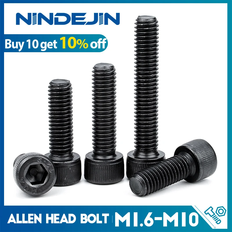 NINDEJIN Hexagon Hex Socket Cap Head Screw Bolts M2 M2.5 M3 M4 M5 M6 M8 M10 12.9 Grade Carbon Steel Allen Screw Din912