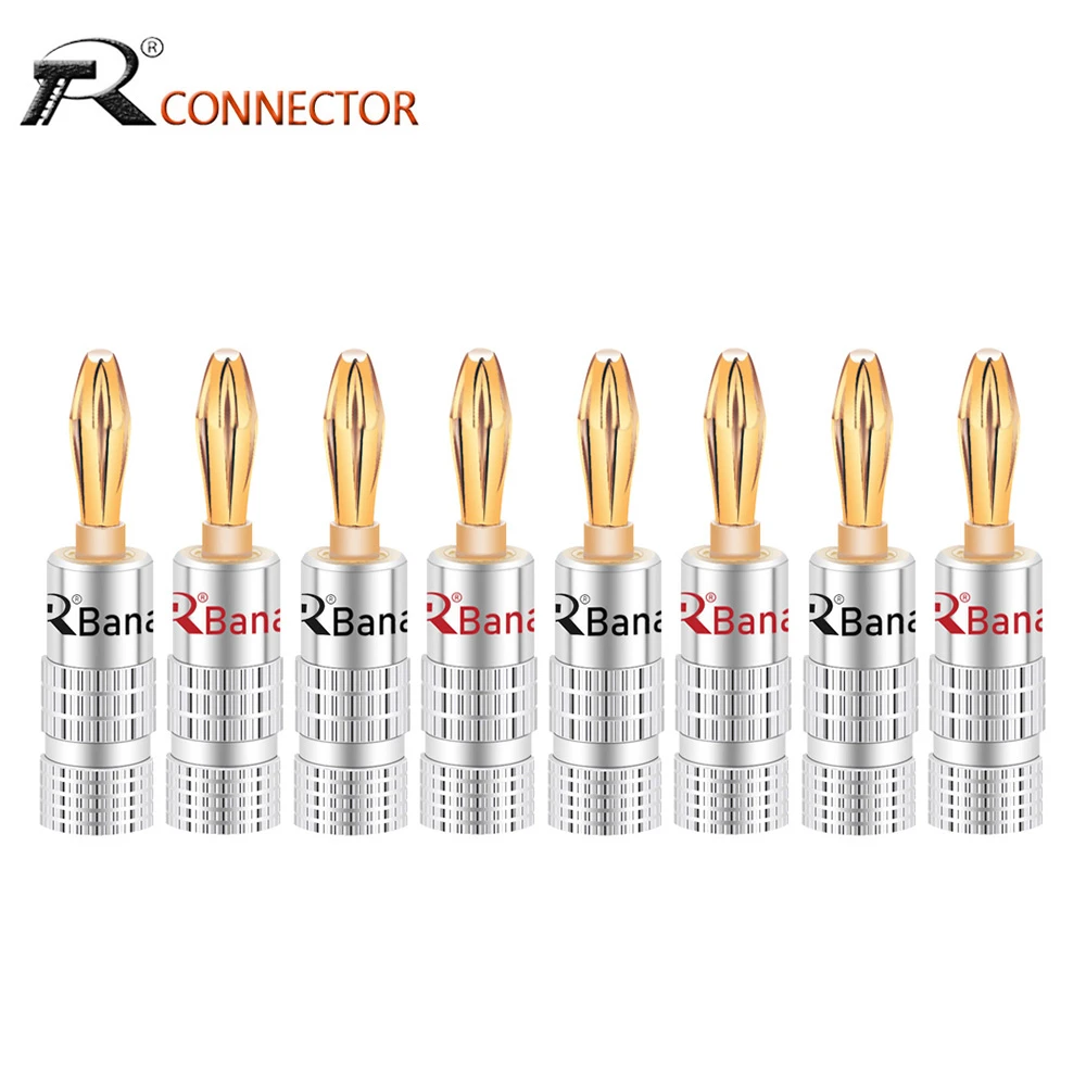 8pcs Nakamichi BANANA PLUGS 24K Gold-plated 4MM Banana Connector with Screw Lock For Audio Jack Speaker Plugs Black&Red