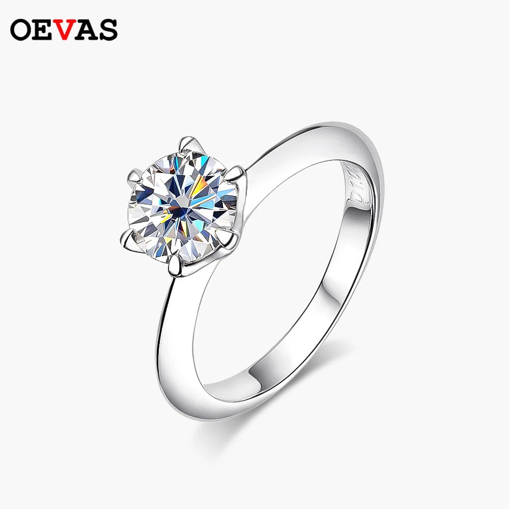 OEVAS Real 1 Carat D Color Moissanite Wedding Rings For Women Top Quality 18K White Gold Color 100% 925 Sterling Silver Jewelry