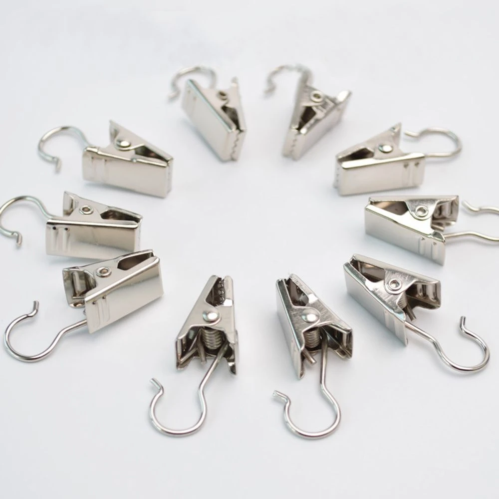 10Pcs\set Stainless Steel Curtain Clips on Hook Hanging Clothes Peg Laundry Clothes Clip Hanger Laundry Storage Organization