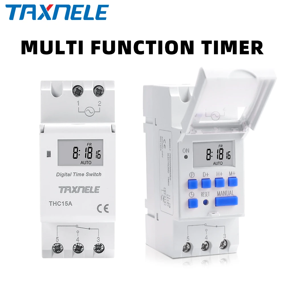 Electronic Weekly 7 Days Programmable Digital TIME SWITCH Relay Timer Control AC 220V 230V 12V 24V 48V 16A Din Rail Mount THC15A