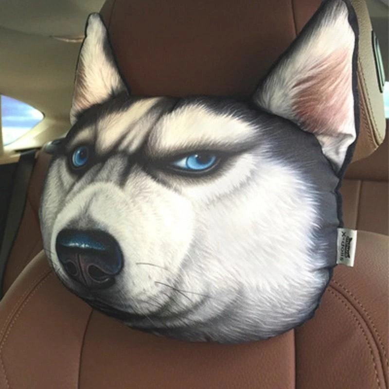 Newest 2021 3D Printed Dog Cat face Car Headrest Neck Rest Auto Neck Safety Cushion/ Car Neck Support Headrest Without Filler