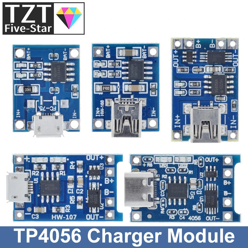 5pcs Micro/Type-c USB 5V 1A 18650 TP4056 Lithium Battery Charger Module Charging Board With Protection Dual Functions 1A Li-ion
