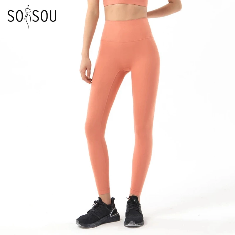 SOISOU New Yoga Pants Women Leggings Yoga Pants Girl Fitness Soft Tights High Waist Mention Hip No T Line Women's Sports Pants