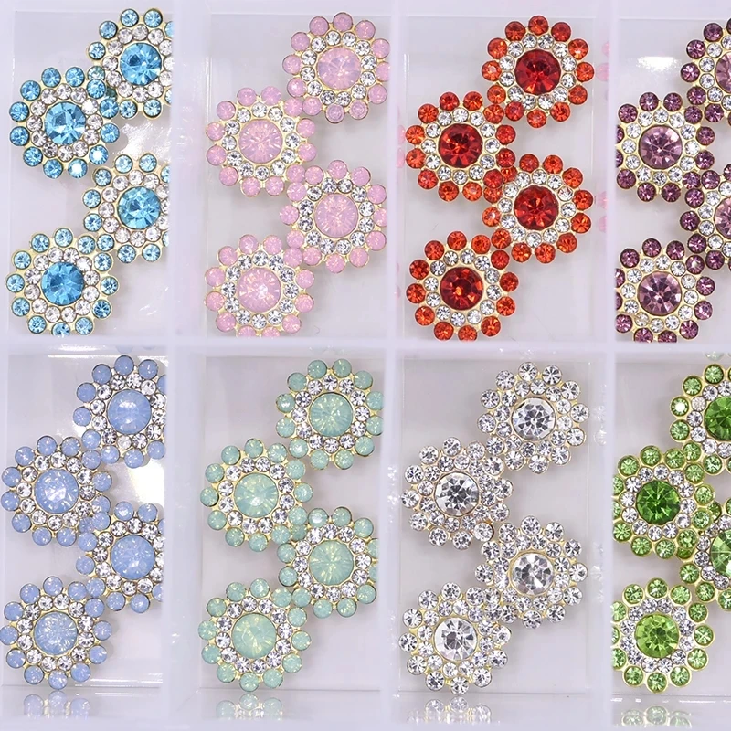14mm Crystal AB Sunflower Rhinestones Glass With Claw Sew On Crystal Stone Strass Diamond Metal Base For Sewing Button