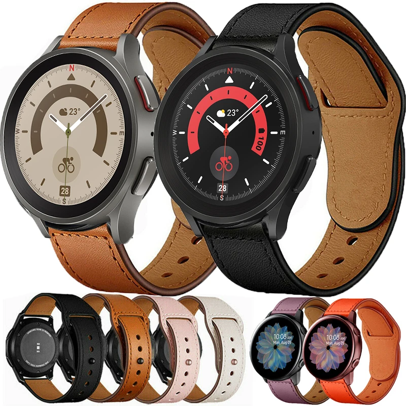 20mm 22mm Leather band For Samsung Galaxy watch Active 2 strap 44mm Huawei GT/2/Pro Galaxy watch 4/Classic 45/40mm/46mm bracelet