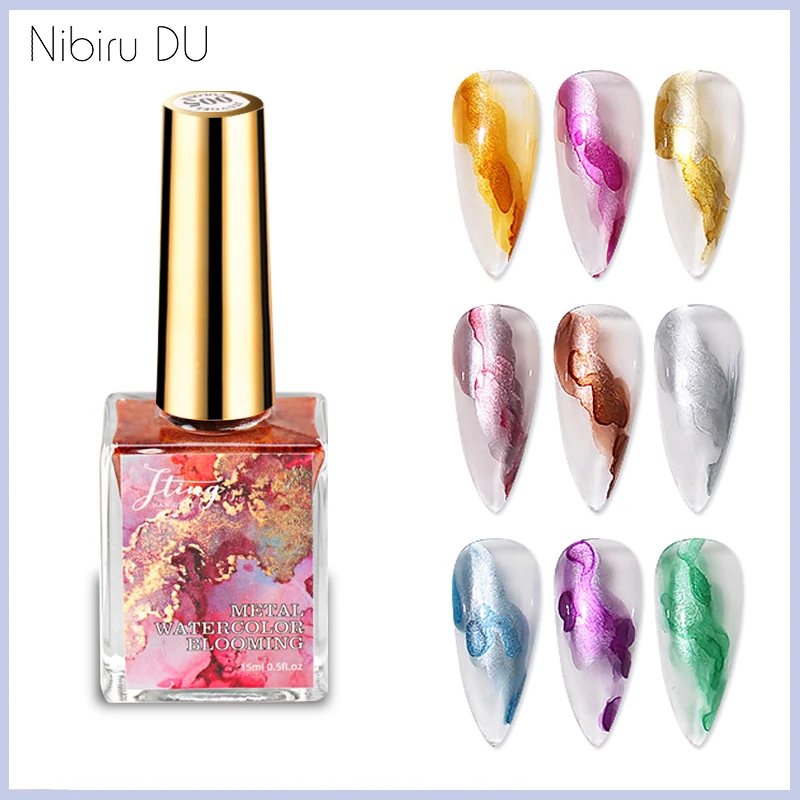 Metal Watercolor Blooming Nail Polish Ink Nails Art Design Natural Dry Gradient Ink Marble Painting Gel Nail Varnish