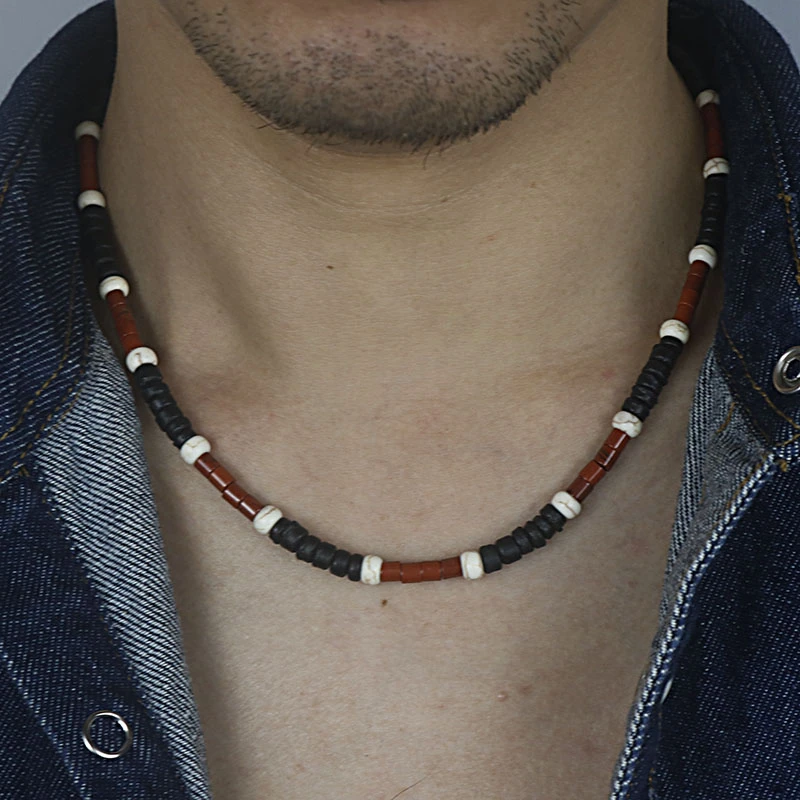 Fashion Vintage Ethnic Beaded Necklace Men Red Coral Tribal Necklace Women Ethnic Jewelry Surfer Necklace Gift For Him CO-07