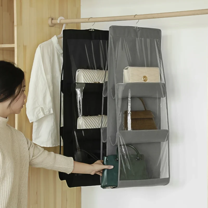 Hanging Handbag Organizer for Wardrobe Closet Transparent Storage Bag Door Wall Clear Sundry Shoe Bag with Hanger Pouch