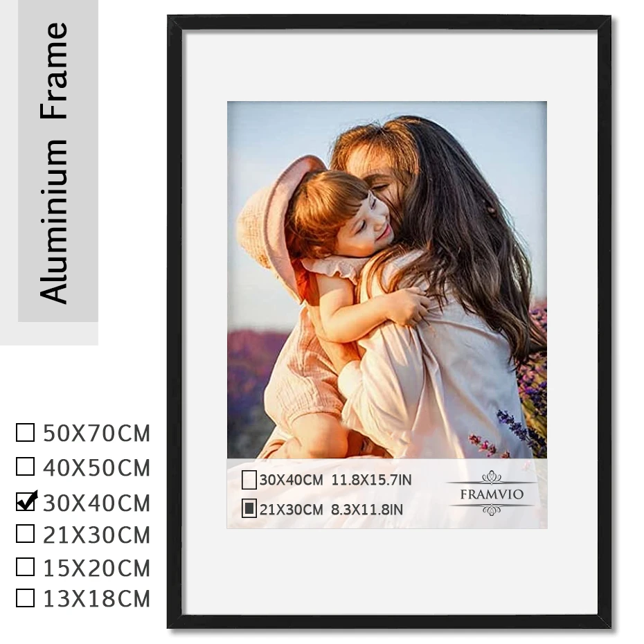 Modern Picture Photo Frame Metal Mat Plexiglass Black White Golden 30x40cm A4 for Table Top Display and Wall Mounting Home Decor