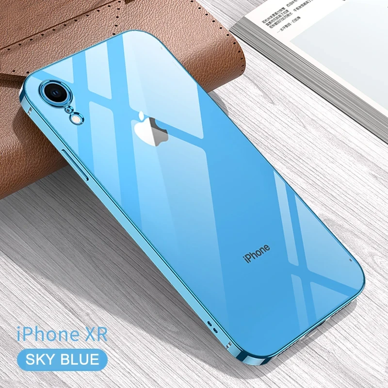 Luxury Plating Frame Soft Silicone Transparent Case For iPhone XR 11 12 13 Pro Max XS 7 8 Plus Square Clear Cover Accessories