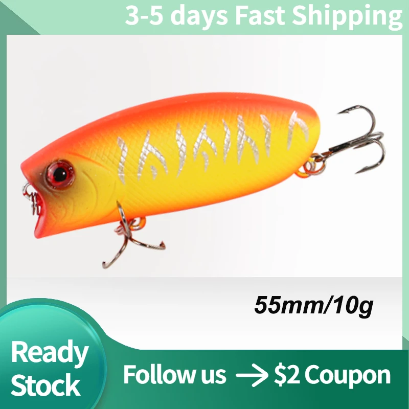 AI-SHOUYU 2pcs New Popper Fishing Lures 55mm/10g Topwater Popper Bait Bass Pesca Wobblers Crankbait Fishing Tackle