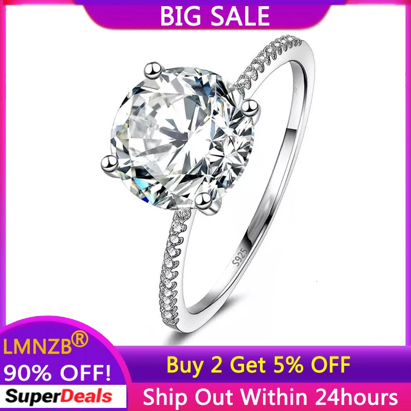 LMNZB With Certificate Real 925 Sterling Silver Ring Luxury 3ct CZ Zircon Bride Wedding Rings Fine Jewelry For Women LZR316