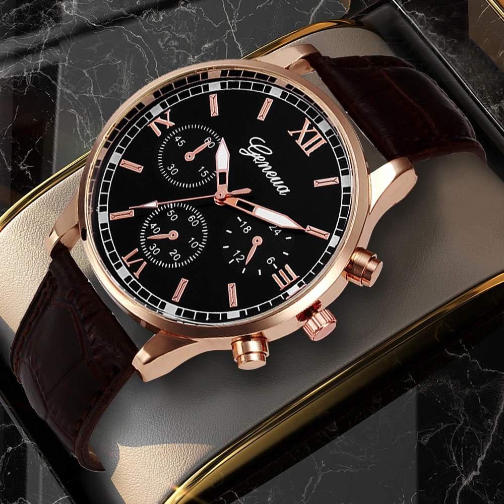 2021 New Stylish Blue Ray Men Wrist Watch  Faux Leather Watchband Luxury Quartz Casual Clock Relogio Masculino