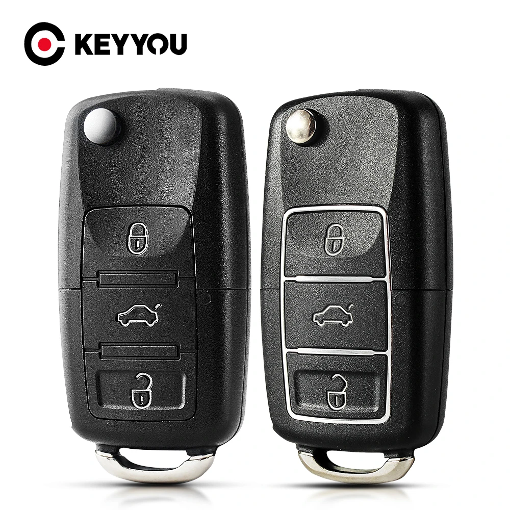 KEYYOU Flip Folding Car Key Shell For Volkswagen Vw Jetta Golf Passat B5 B6 Beetle Polo Bora Caddy MK5 Skoda 3Button Remote Case