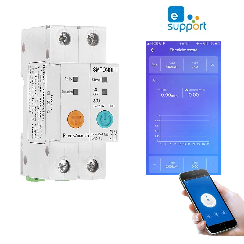 eWelink Single phase Din rail WIFI Smart Energy Meter leakage  protection remote read  kWh Meter wattmeter voice control alexa