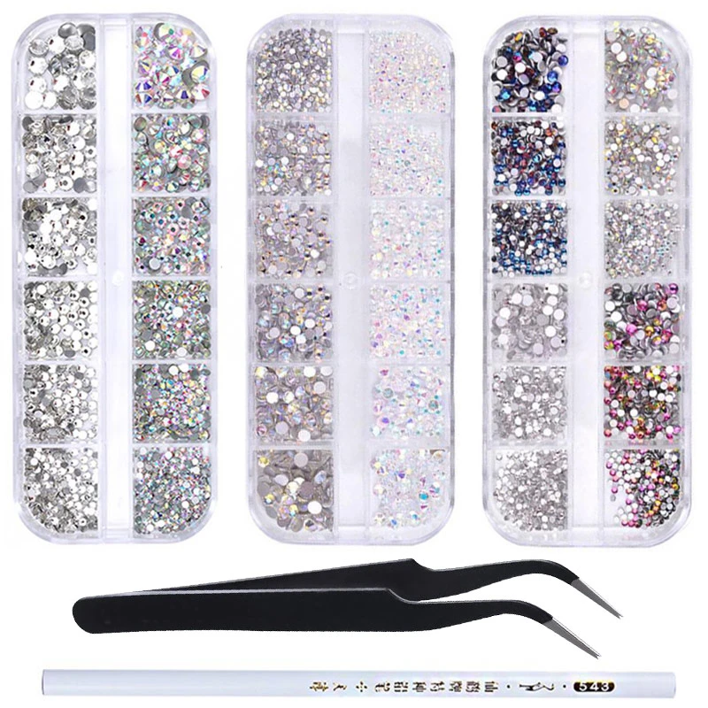 1 Set Mixed Color Flat Back 3D Nail Art Rhinestones Shiny Crystals Nail Glitter Beads Decorations Nail Accessories In Wheel