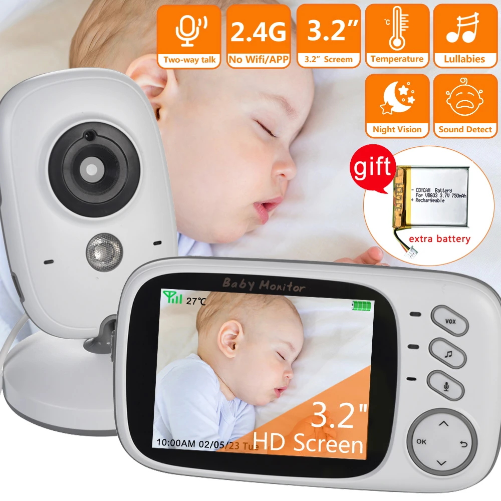 NEW VB603 3.2 inch LCD Baby Monitor Nanny Temperature Monitoring Lullaby 2 Way Audio IR Night Vision Security Temperature Camera