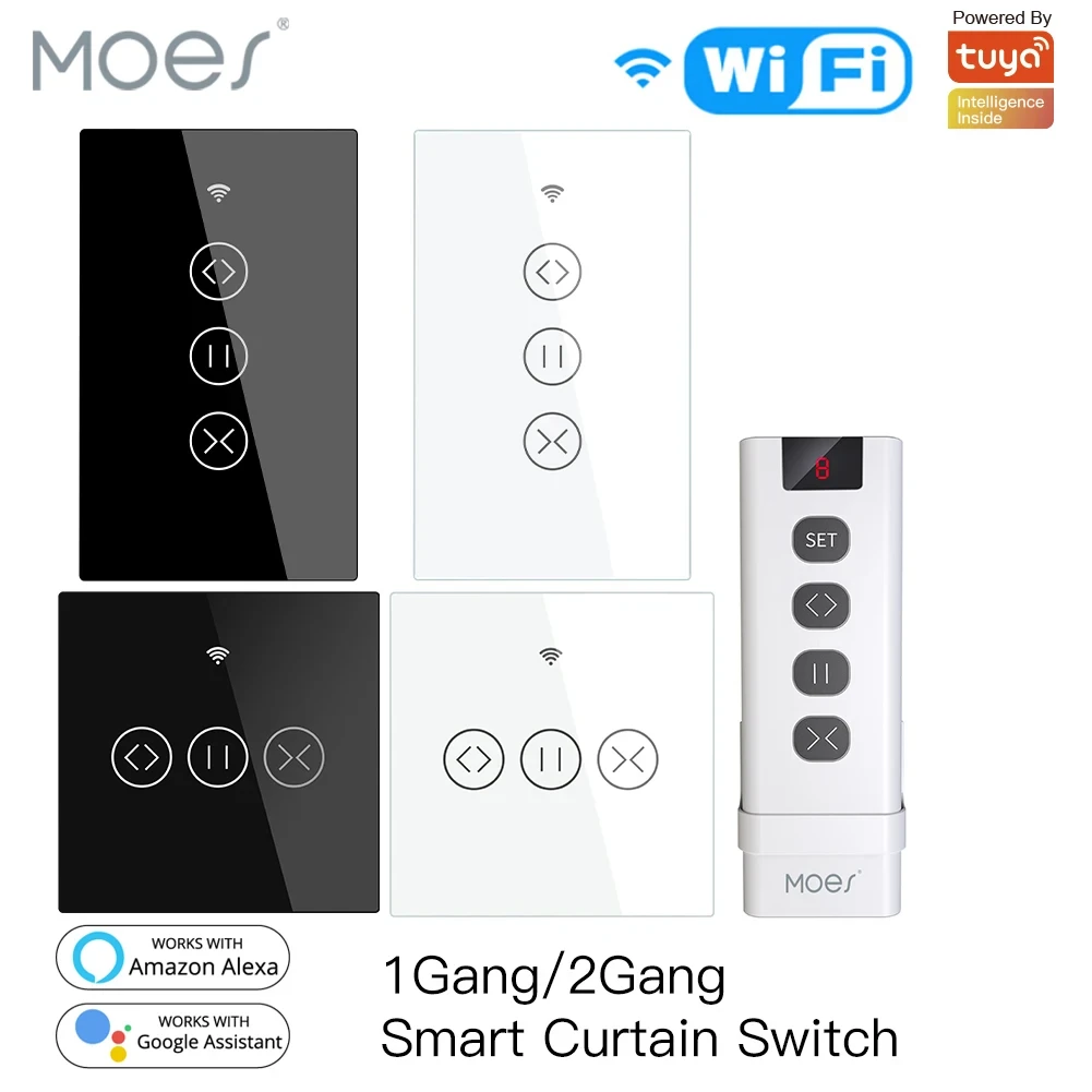 Moeshouse WiFi Smart Curtain Blind Switch for Electric Motorized Tuya Curtain Roller Shutter Works with Alexa Echo Google Home