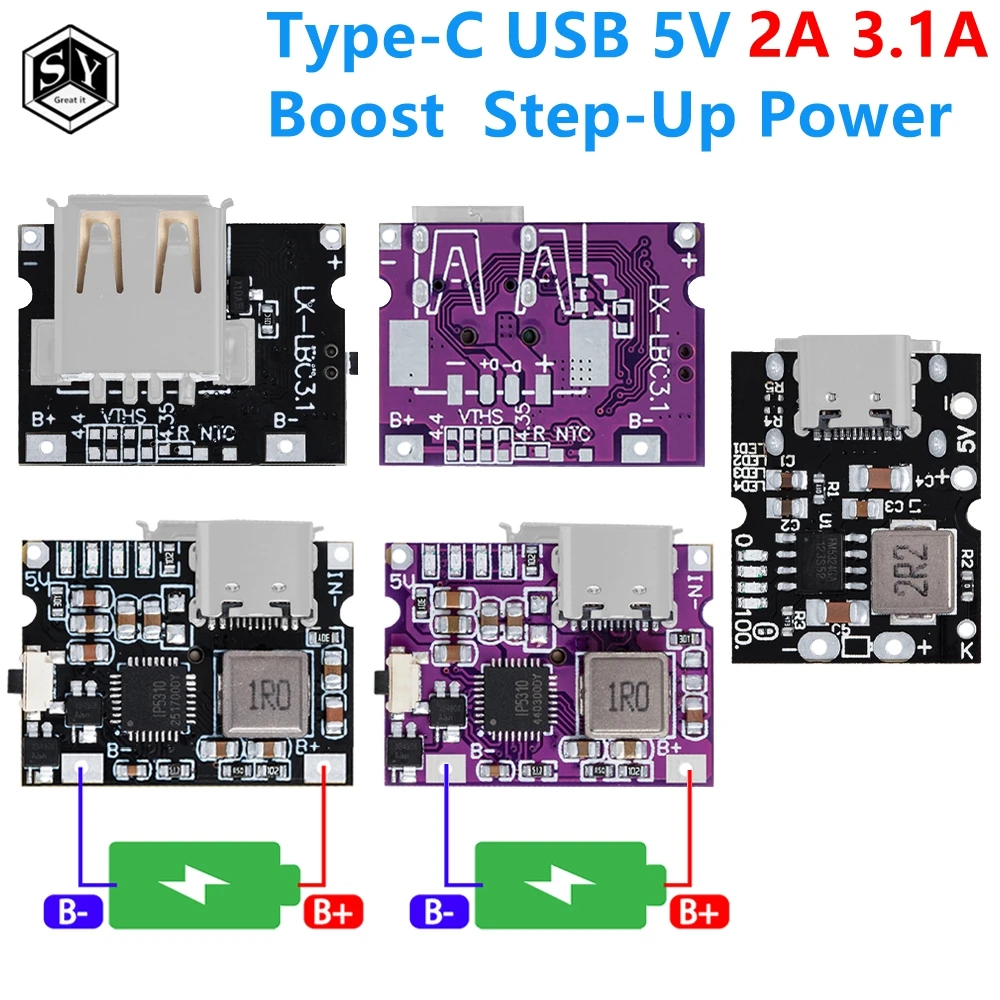 Type-C USB 5V 2A Boost Converter Step-Up Power Module Lithium Battery Charging Protection Board  LED Display USB For DIY Charger