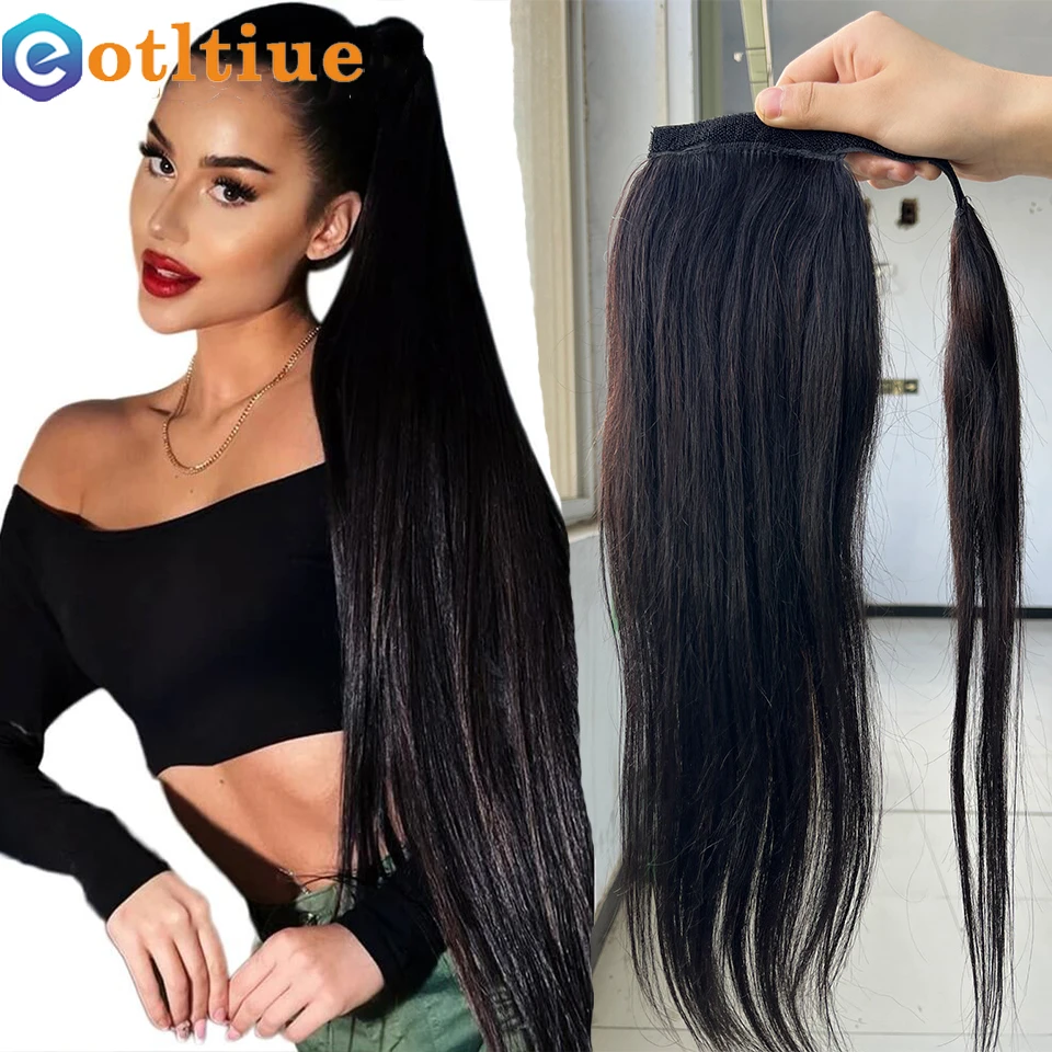 Wrap Around Long Straight Ponytail Human Hair Remy Hair Extensions Malaysia Hair Extensions Clip Ins Natural Color Hairpiece