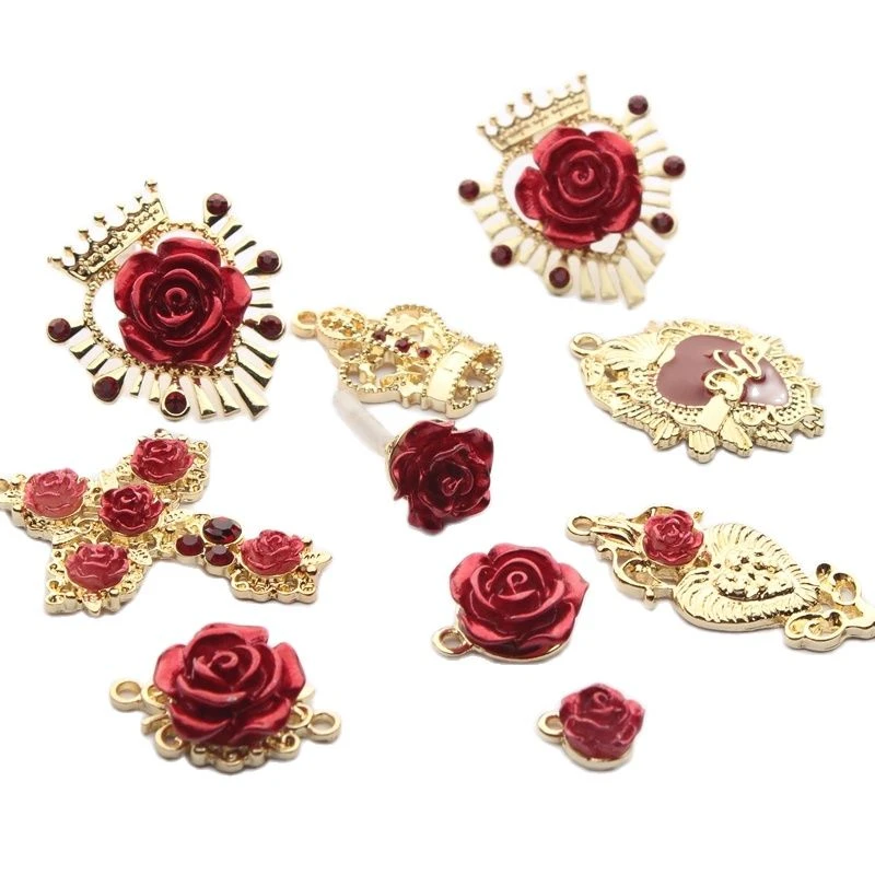 Golden Zinc Alloy Rose Flower Crown Cross Charms Earrings Base Connectors 6pcs/lot For DIY Jewelry Earrings Making Accessories
