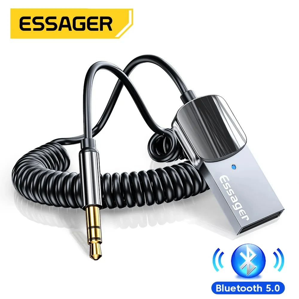 Essager Aux Bluetooth Adapter Dongle USB To 3.5mm Jack Car Audio Aux Bluetooth 5.0 Handsfree Kit For Car Receiver BT transmitter