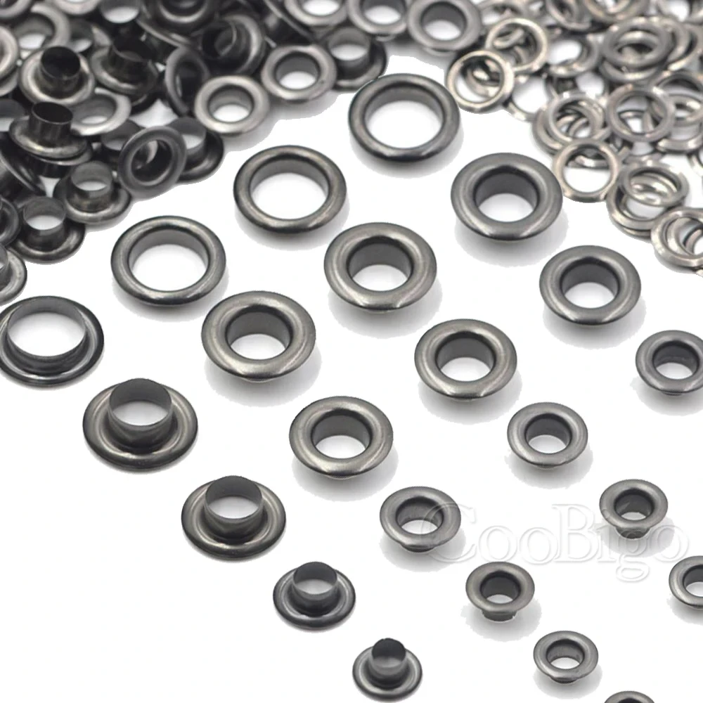 100sets Metal Eyelets and Grommets Black Eyelet Set with Washer for DIY Leathercraft Shoes Belt Bag Clothes Accessories 2mm-17mm