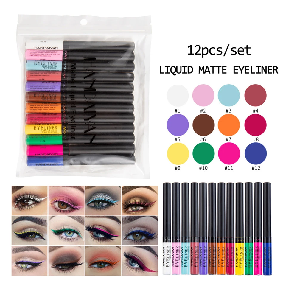 12 Colors Matte Eyeliner Liquid Waterproof Easy To Wear Make Up Matte Eye Liner Blue Red Green Brown Eyeliner Color Liner