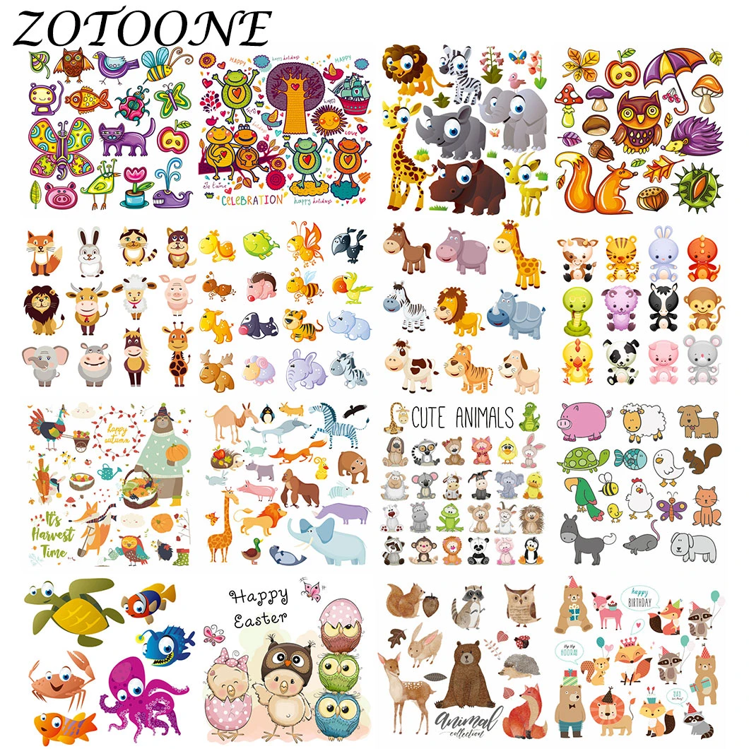 ZOTOONE DIY Heat Transfer Cute Cartoon Animal Combination Iron on Patches Applique Baby Clothes Dress T-shirt Jacket Decoration