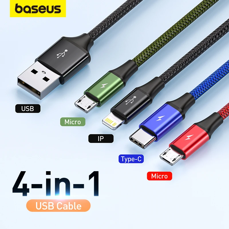 Baseus 3 in 1 USB Cable Type C Cable for Samsung S20 Xiaomi Mi 9 Cable for iPhone 12 X 11 Pro Max Huawei Charger Micro USB Cable