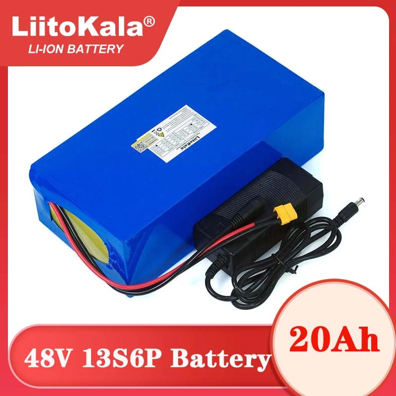 LiitoKala 48V 20ah 13s6p Lithium Battery Pack 48v 200000mAh 2000W electric bicycle batteries Built in 50A BMS +54.6V 2A Charger
