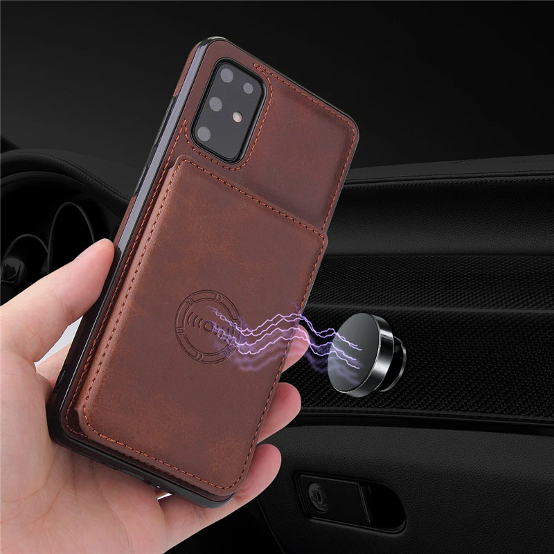 Leather Flip Wallet Cases For Samsung Galaxy S21 Plus S20 ultra S10 Plus Note 20 10 Pro M31 M11 A71 A51 Car Magnet Stand Cover