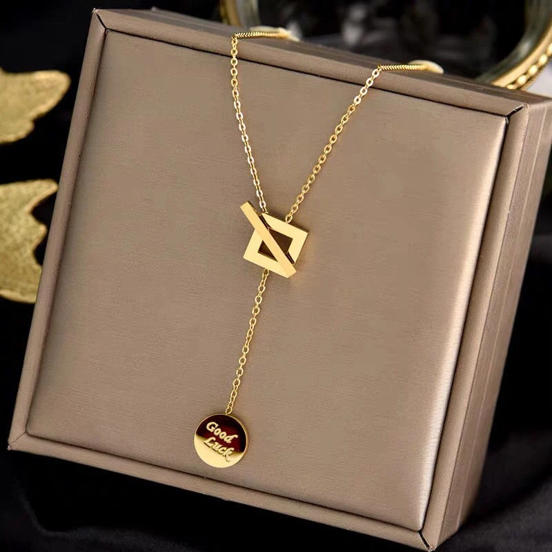 Luxury Titanium Steel Square Necklace Feeling Roman Digital Good Luck Leter Pendant Neck Chain Sexy Girl Jewelry