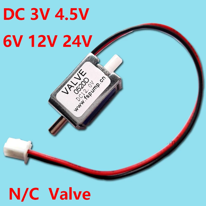 0520D Small Mini Electric Solenoid Valve  DC 3V 4.5V 6V 12V 24V N/C Normally Closed Air Valve Vent valve