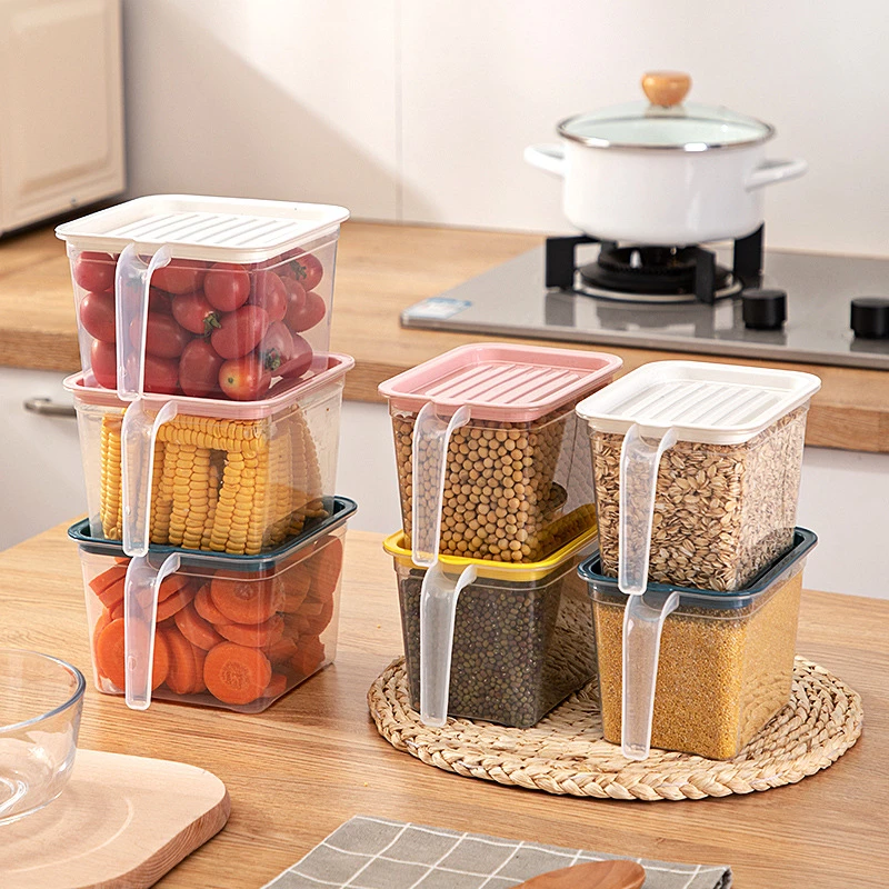 Food Storage Box Transparent Kitchen Refrigerator Storage Boxes with Lid Handle Grains Beans Storage Organizer Food Containers