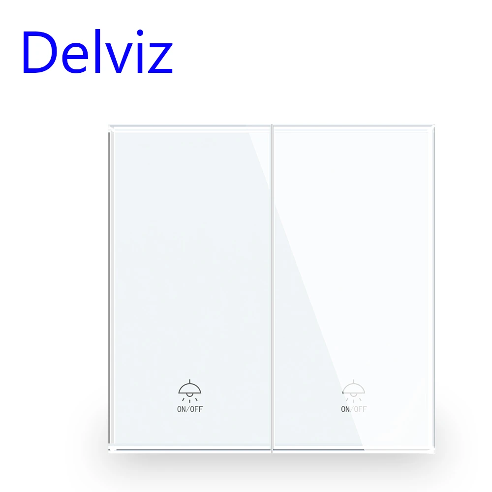 Delviz EU standard Luxury White/Black Crystal Glass Panel, 16A 250V,Two Gangs,2 Way Push Button Home Wall Switch UK power switch