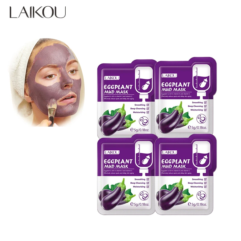 10 Pieces Eggplant Yeast Clear Mud Face Mask Anti Freckle Shrink Pores Acne Blackhead Treatment Moisturizing Whitening Skin Care