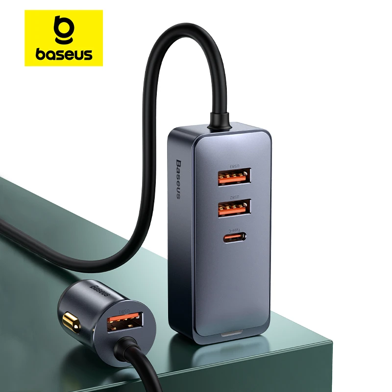 Baseus Car USB Socket Adapter 120W Car Cigarette Lighter Splitter QC 3.0 PD 3.0 USB Car Charger PD 20W Quick Charging For Iphone